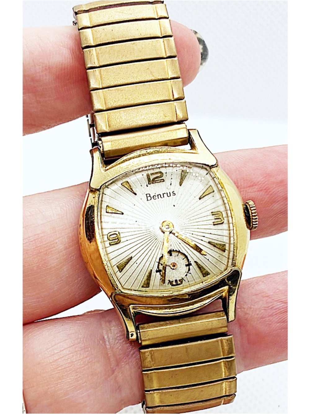 Vintage Antique 10K Rolled Gold 1950’s 1960’s Men’s BENRUS Hand Wind WORKS Retro